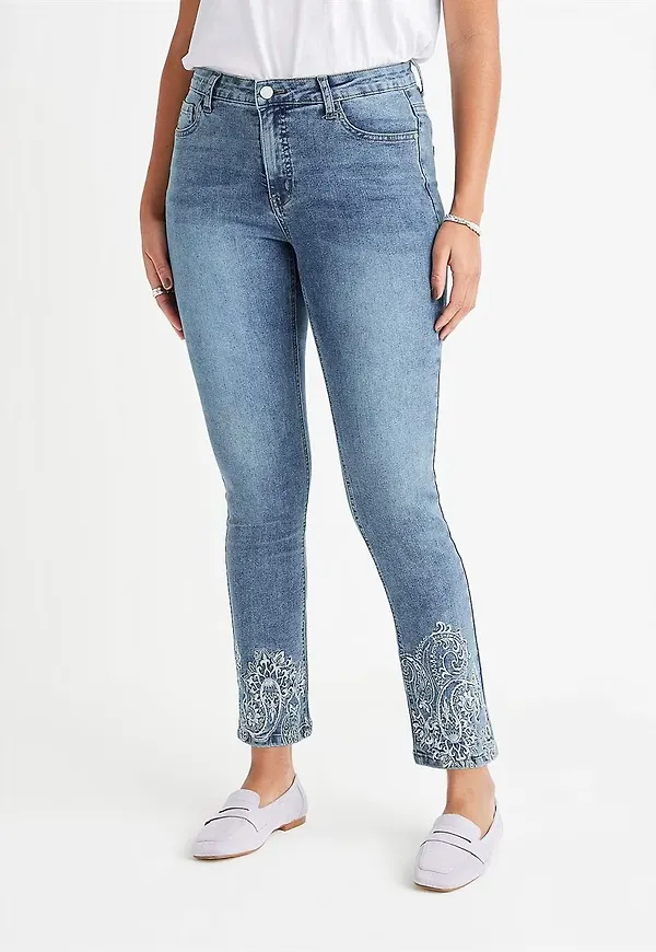 Ankeljeans med broderi Ally