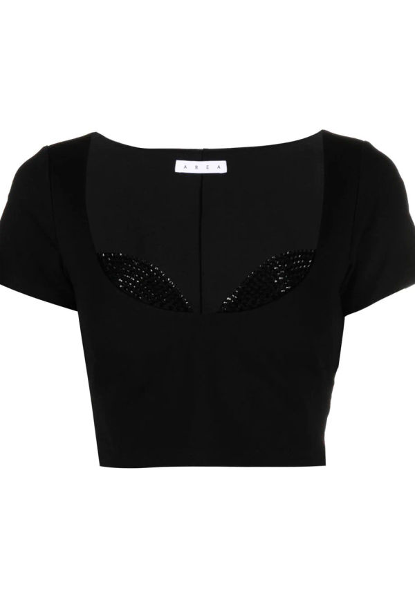 AREA kort t-shirt med strass - BLACK
