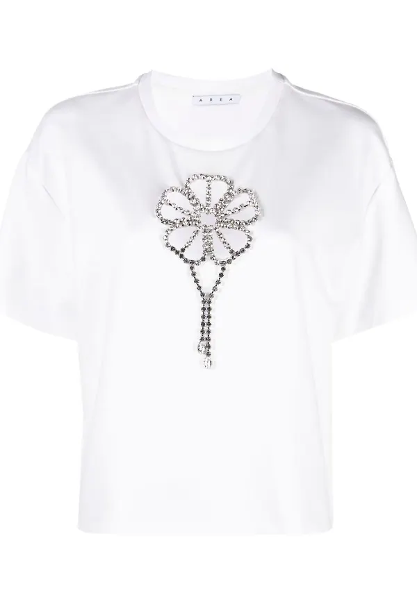 AREA t-shirt med blommig detalj och strass - Vit