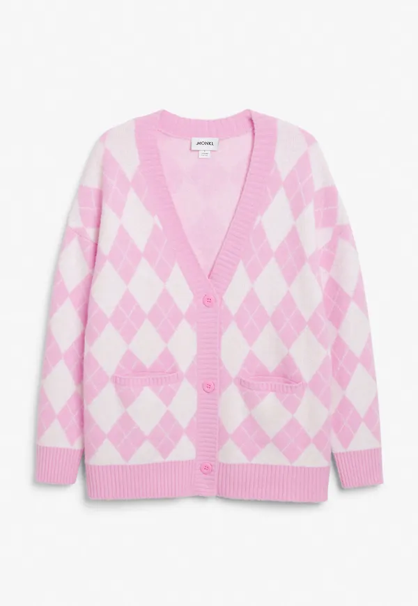 Argyle v neck cardigan - Pink