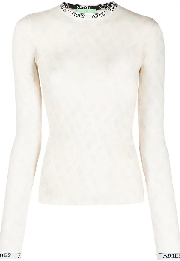 Aries långärmad tylltopp med monogram - Neutral