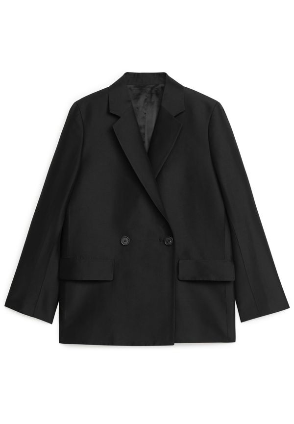 Arket Dubbelknäppt Kavaj I Satin Svart, Blazers i storlek 42