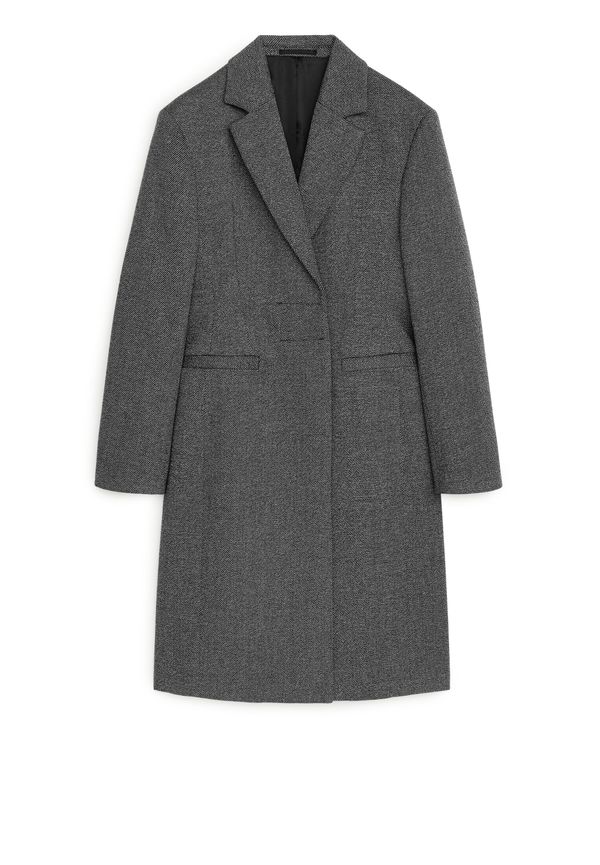 Arket Fitted Wool Blend Coat Black/grey, Kappor i storlek 34 och färg Grå