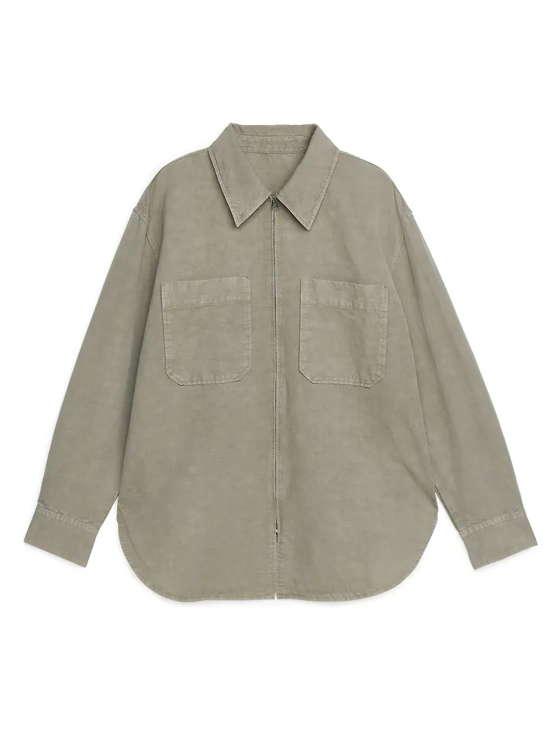 Arket Linen Blend Zip Overshirt Beige, Overshirts i storlek 42