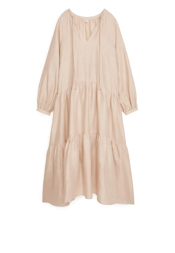 Arket Linen Tier Dress Light Beige, Vardagsklänningar i storlek 34