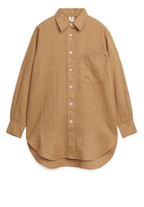 Arket Oversized Skjorta I Linne Mörkbeige, Casualskjortor i storlek 36