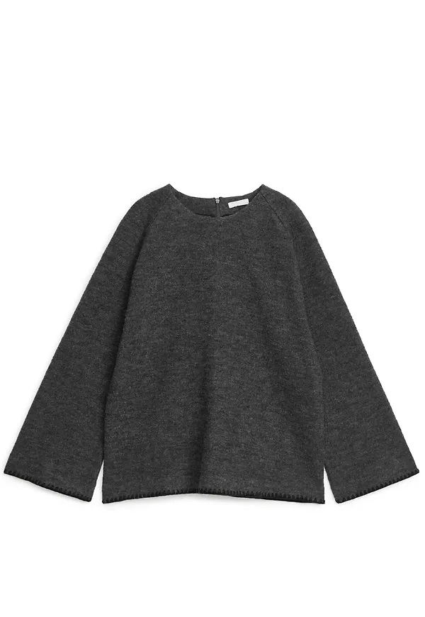 Arket Sweatshirt I Kokt Ull Mörkgråmelerad, Tröjor i storlek M