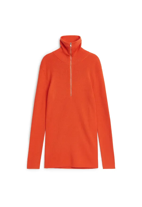 Arket Tröja I Merinoull Med Dragkedja Orange i storlek L
