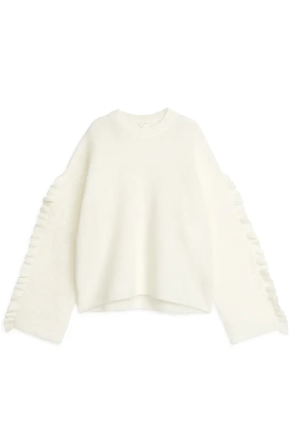 Arket Tröja I Mohair Med Volang Off-white i storlek M och färg Vit