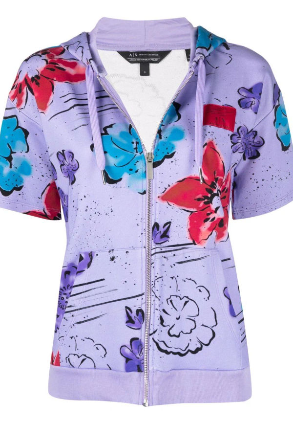 Armani Exchange blommig kortärmad hoodie - Lila
