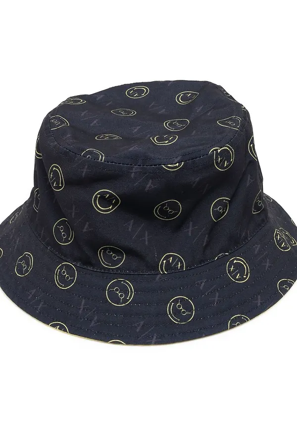 Armani Exchange fiskehatt med smiley-tryck - Blå