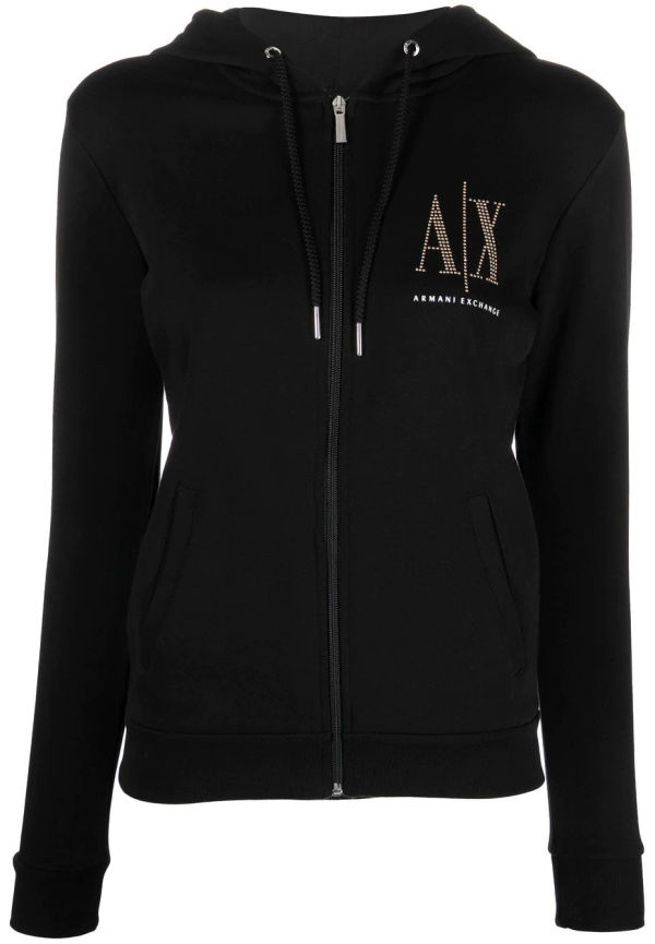 Armani Exchange hoodie med dragkedja och logotyp - Svart