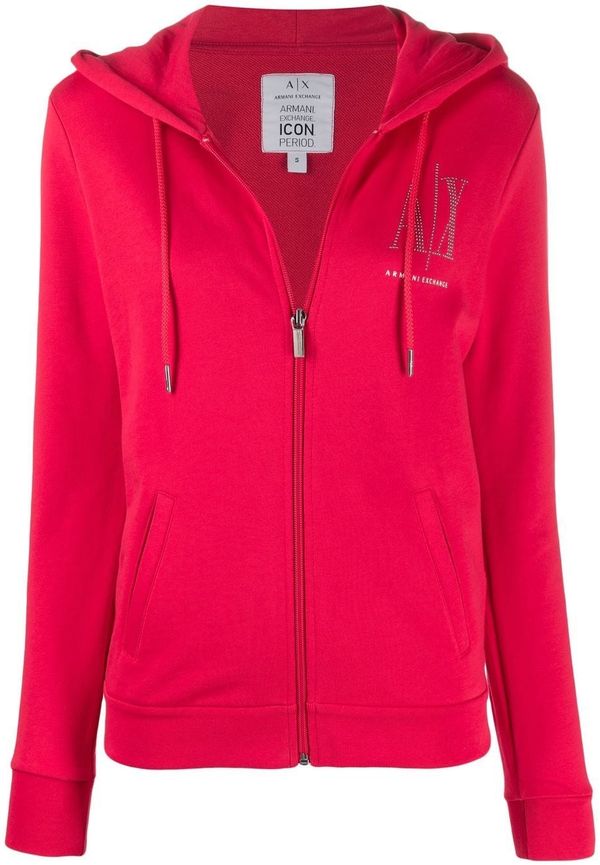 Armani Exchange hoodie med logotyp och dragkedja - Röd