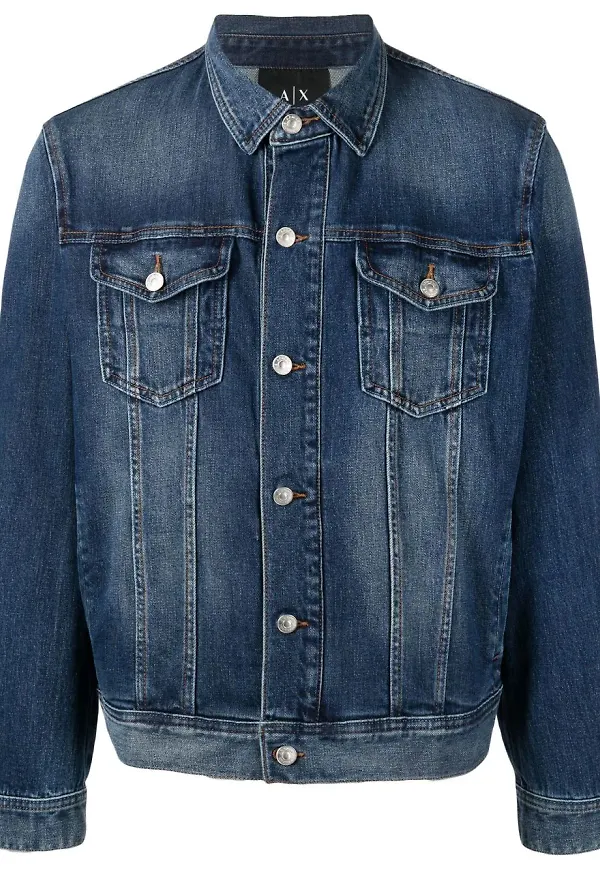 Armani Exchange jeansjacka med knäppning - Blå