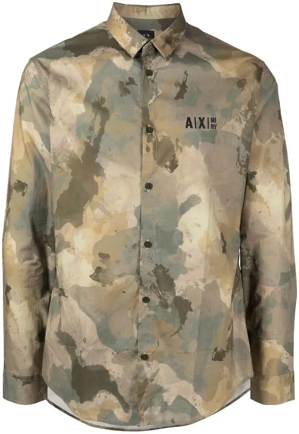 Armani Exchange kamouflagemönstrad skjorta - Grön