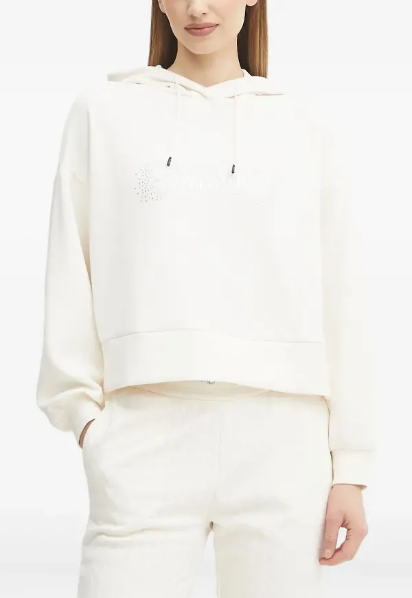 Armani Exchange långärmad strassprydd hoodie - Vit
