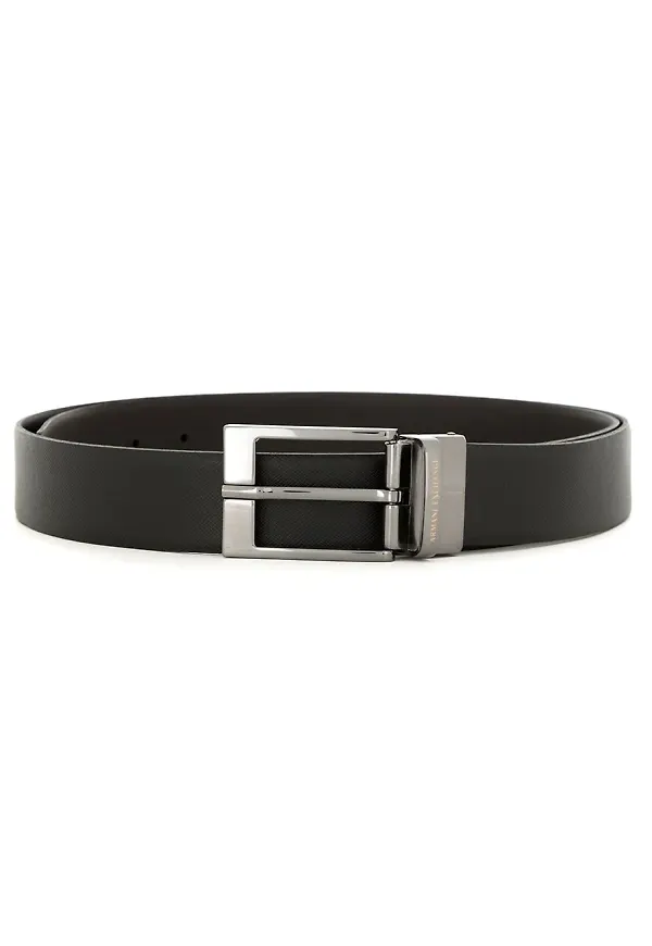 Armani Exchange läderbälte med gravyr - Svart