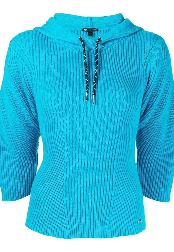 Armani Exchange ribbad pullover-hoodie - Blå