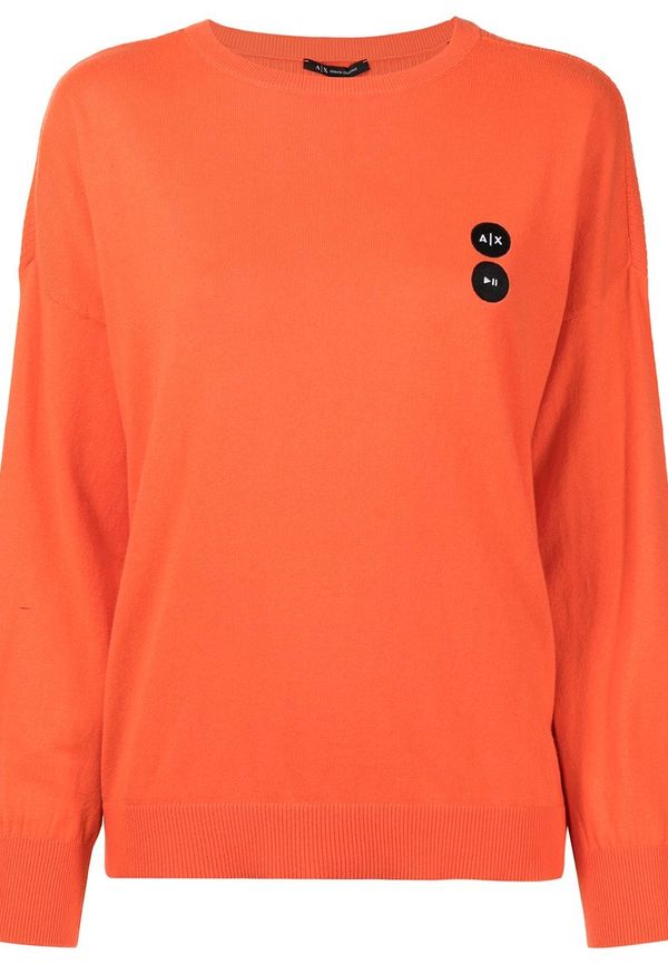 Armani Exchange stickad tröja med rundad hals och logotyp - Orange