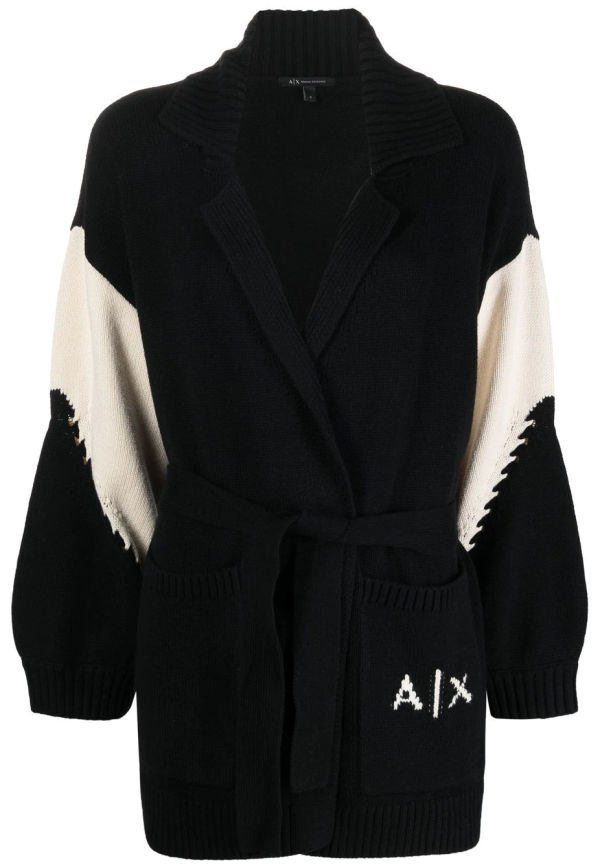 Armani Exchange tvåfärgad kofta med knytning - Svart