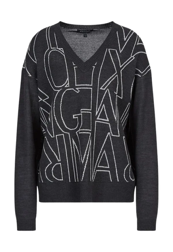 Armani Exchange V-ringning stickad Svart, Dam