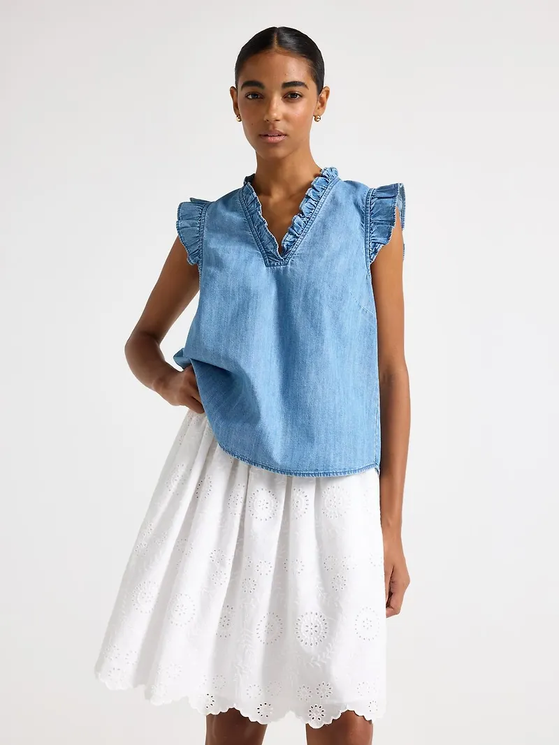 Ärmlös blus i denim