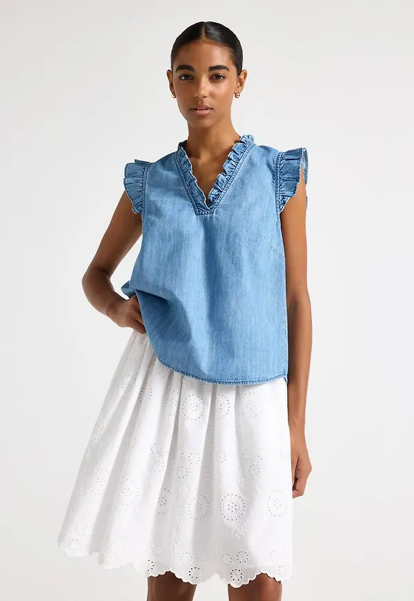 Ärmlös blus i denim