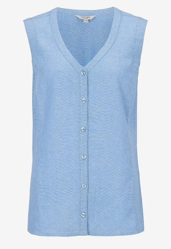 Ärmlös blus i linne- och viskosmix