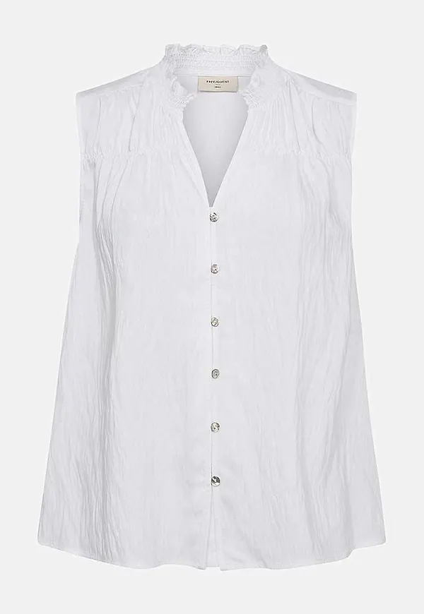 Ärmlös blus med rynkdetaljer