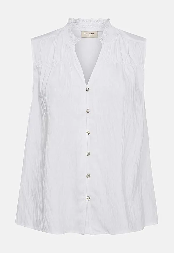 Ärmlös blus med rynkdetaljer