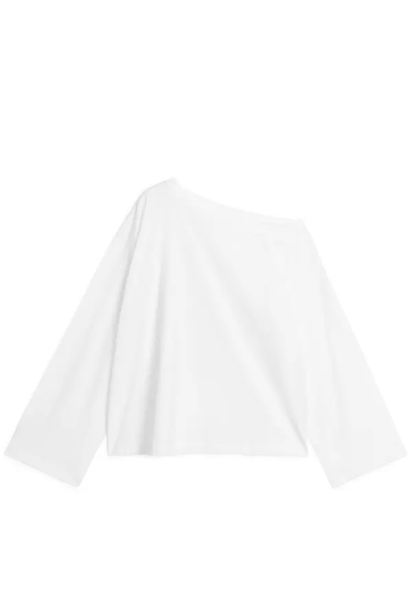 Asymmetric-Neck T-Shirt - White
