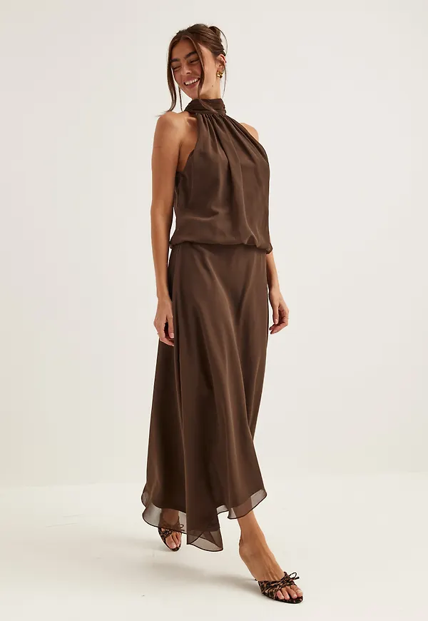 Asymmetric Chiffon Halterneck Dress