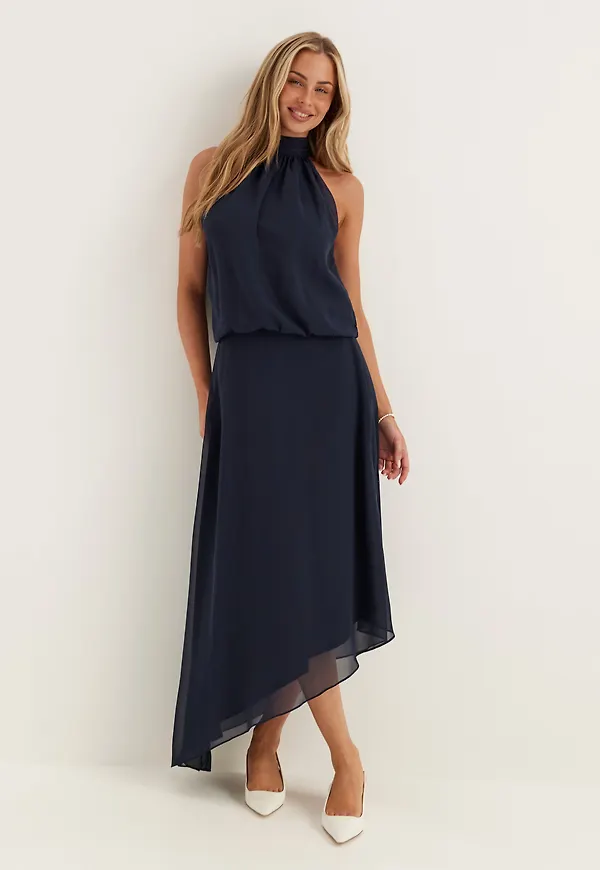 Asymmetric Chiffon Halterneck Dress – Bubbleroom