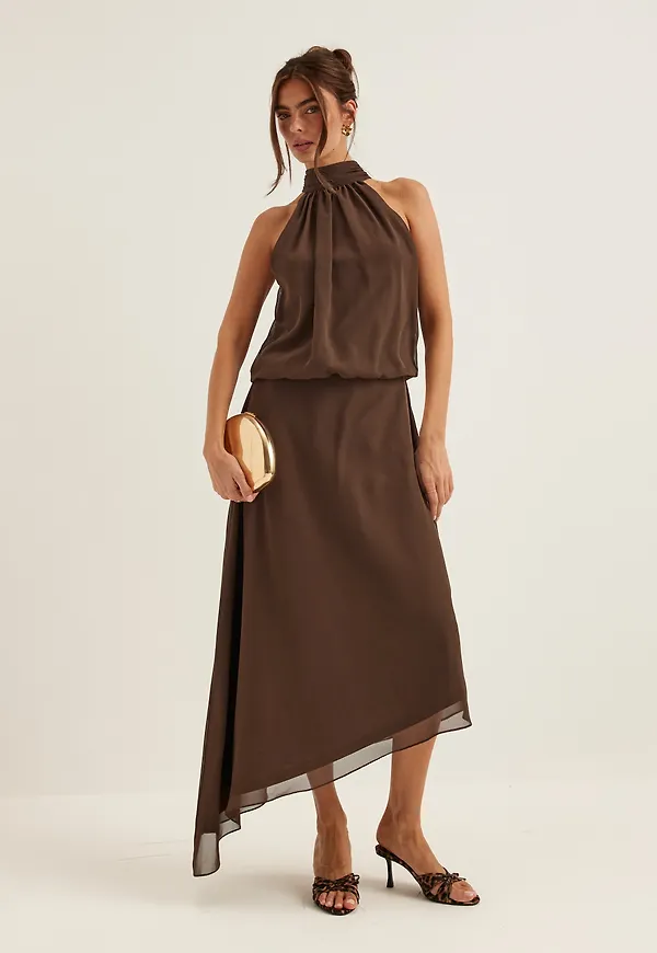 Asymmetric Chiffon Halterneck Dress