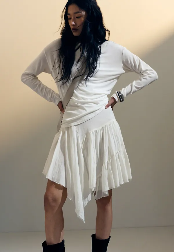 Asymmetric Cotton Midi Skirt