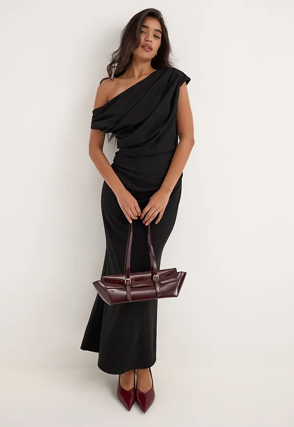 Asymmetric Draped Midi Dress – Bubbleroom