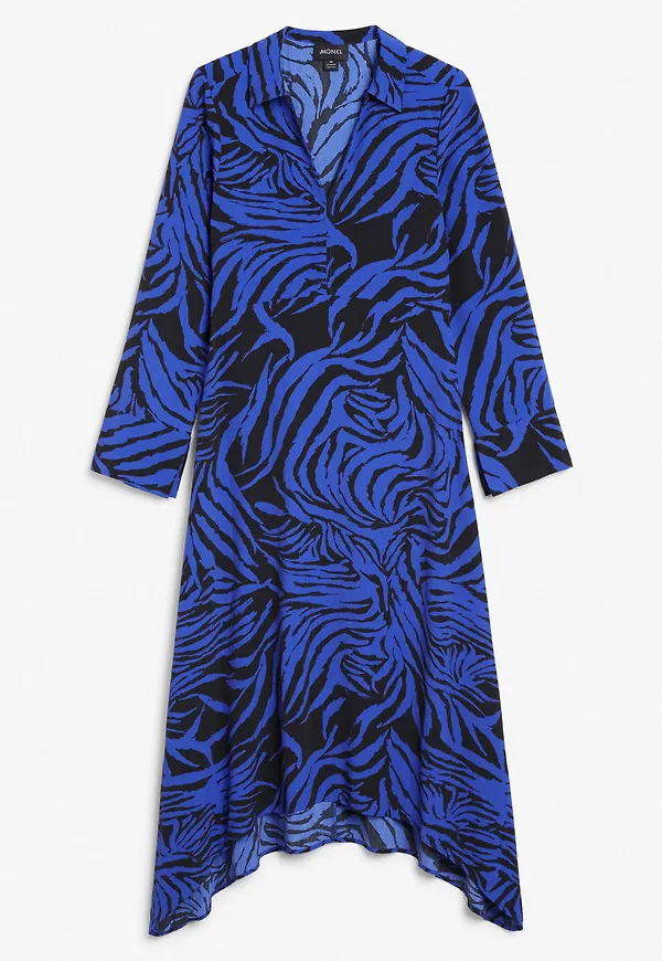 Asymmetric hem shirt dress - Blue