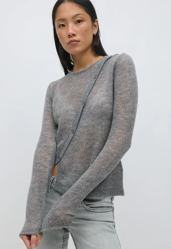 Gina Tricot - Asymmetric knitted cardigan - koftor & cardigans - Grå - XS - Dam