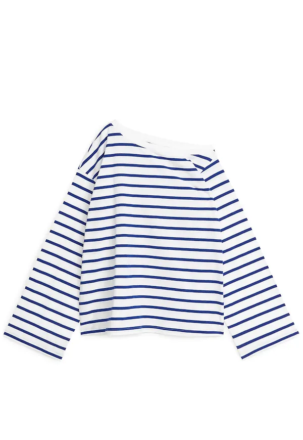 Asymmetric-Neck T-Shirt - Blue