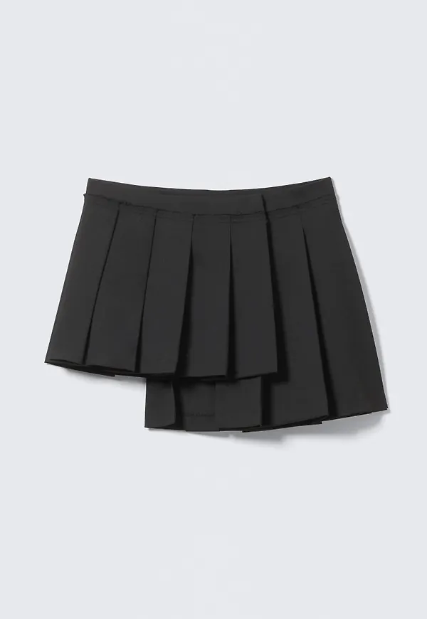 Asymmetric Pleated Wrap Mini Skirt