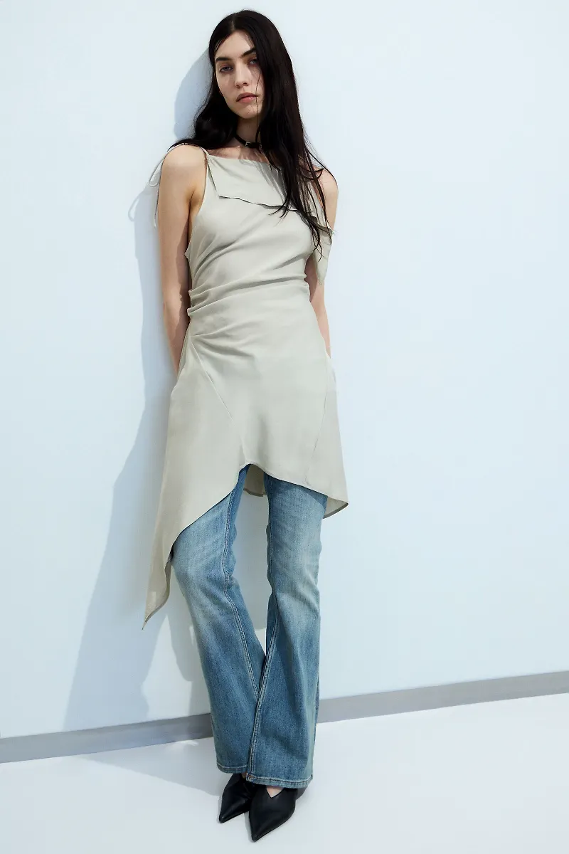 Asymmetric Sleeveless Cowl-Neck Midi Dress