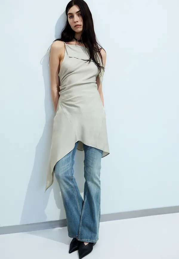 Asymmetric Sleeveless Cowl-Neck Midi Dress