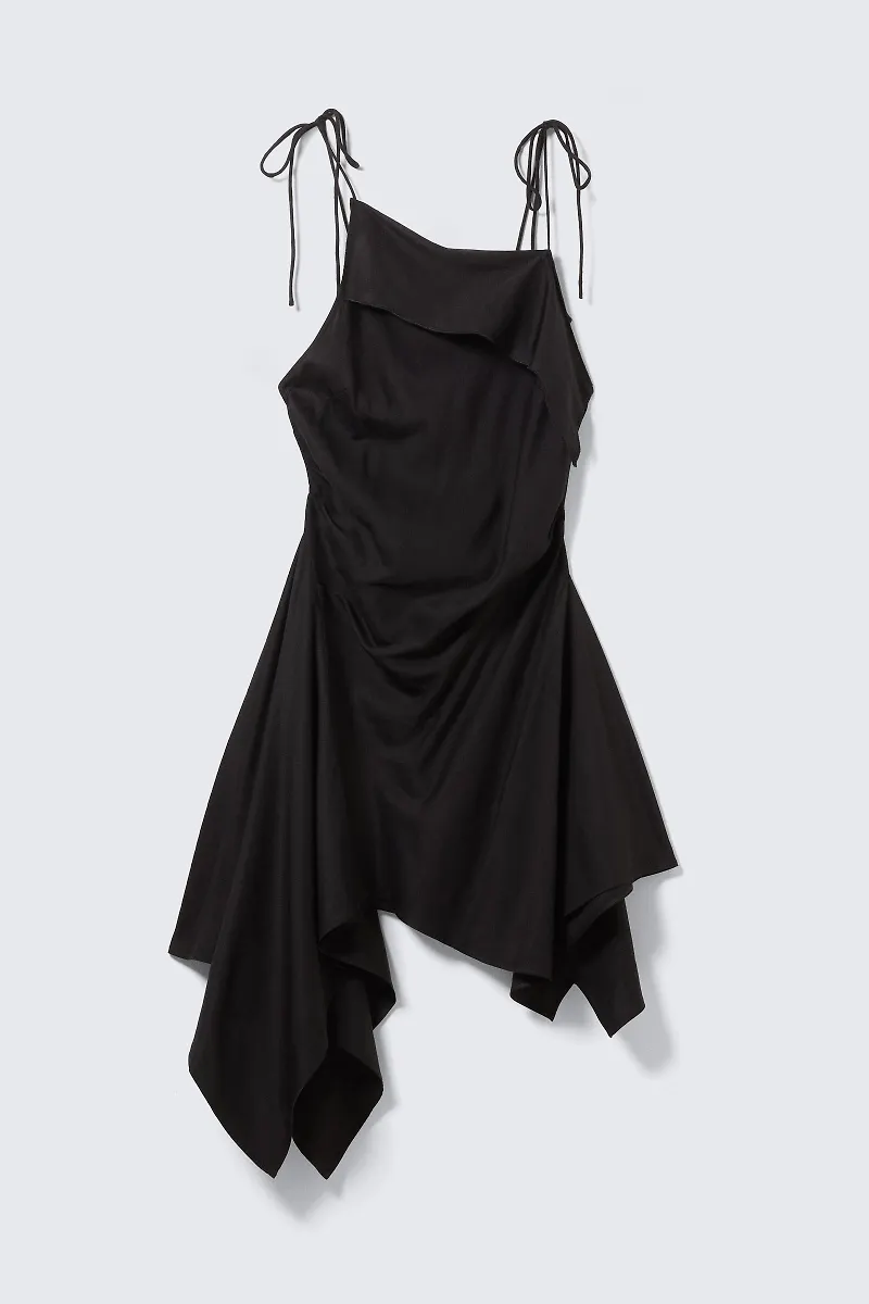 Asymmetric Sleeveless Cowl-Neck Midi Dress