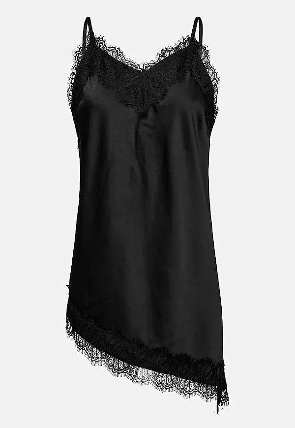 Asymmetrisk satintopp med spetskant