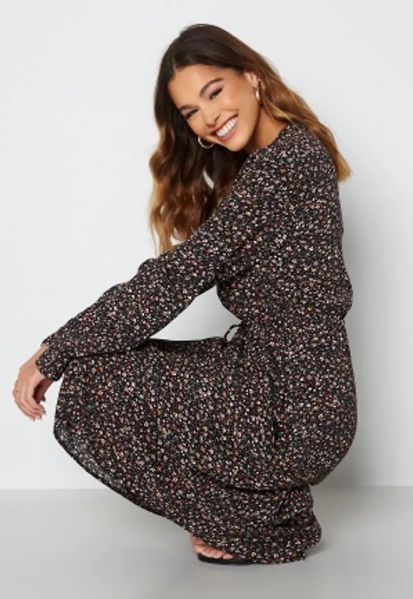 VILA Kikki L/S Midi Shirt Dress Black AOP Flouri 36