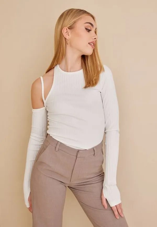 Helmut Lang Luxe Pima Cutout.Lux Långärmade toppar White