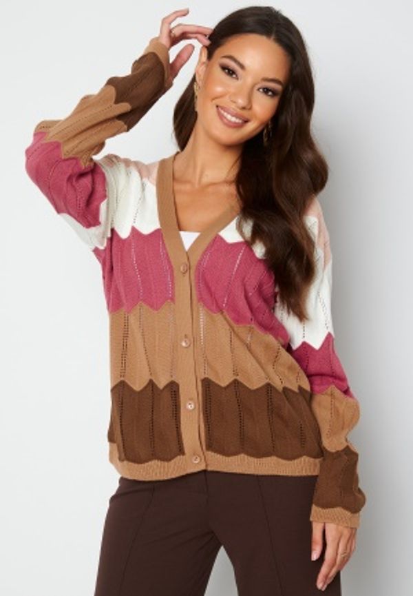 Trendyol V-Neck Stripe Knitted Cardigan Camel M