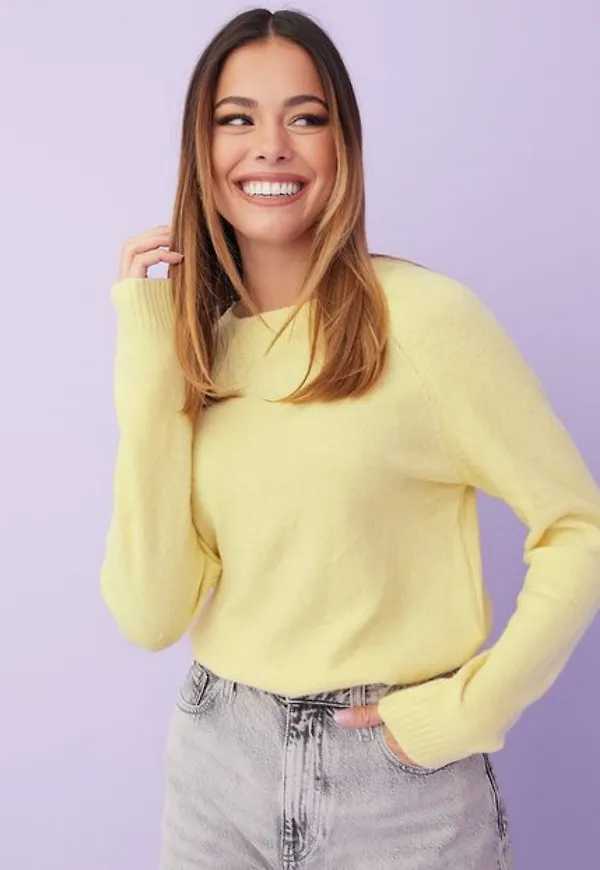 Vero Moda Vmdoffy Ls O-Neck Blouse Ga Noos Stickade tröjor Lemon Meringue Melange
