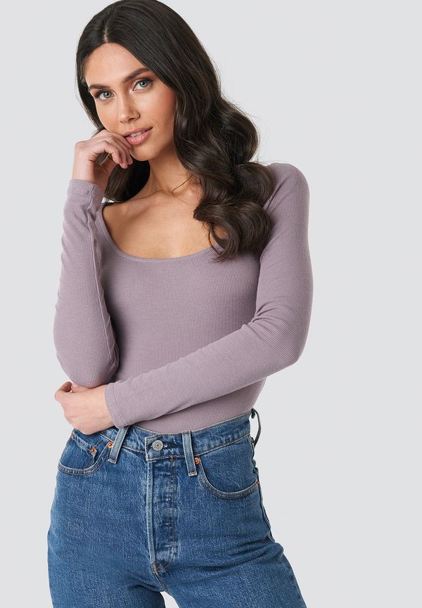 NA-KD Basic Ribbad Topp Med Djup Rund Halsringning - Purple