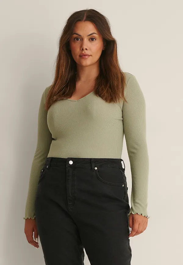 NA-KD Recycled Ribbstickad Babylock Topp Med Lång Ärm - Green